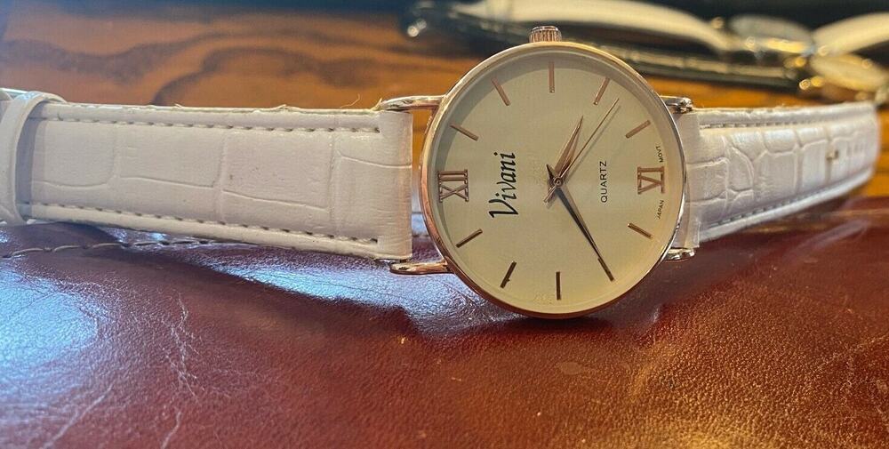 Women's 35mm Rose Gold Tome Vivani Watch with White Band
